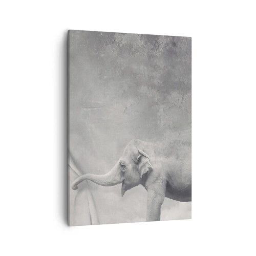 Obraz na płótnie - Słoń na tle abstrakcyjnego, szarego tła w stylu czarno-białym - 50x70cm - Odsłonić tajemnicę - Nowoczesna dekoracja ścienna do salonu, kuchni i sypialni ARTTOR