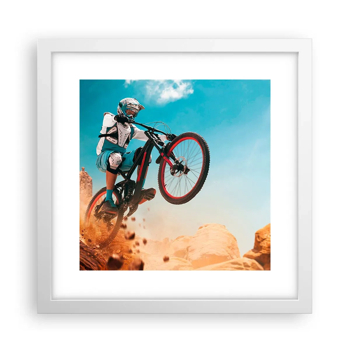 Plakat w białej ramie - Rowerowy demon szaleństwa - 30x30 cm