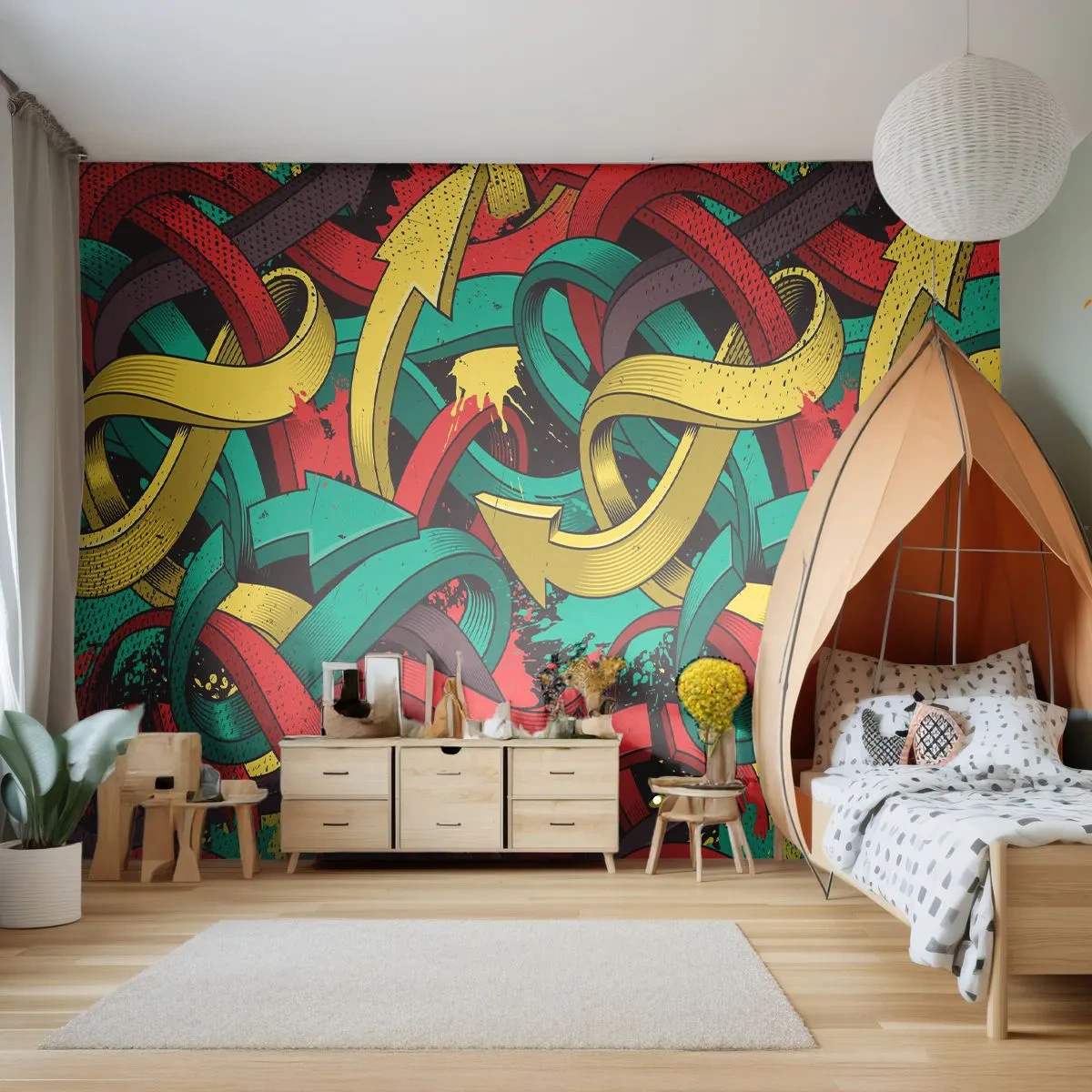 Fototapeta Premium Canvas - Abstrakcyjne strzałki w żywych kolorach tworzące chaos - 100x70cm - Którędy do celu? - Nowoczesna dekoracja ścienna do salonu i sypialni ARTTOR