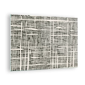 Obraz na szkle - Czarno-biała abstrakcja przypominająca siatkę z punktów - 70x50cm - Kompozycja utkana - Nowoczesna dekoracja ścienna do salonu i sypialni ARTTOR