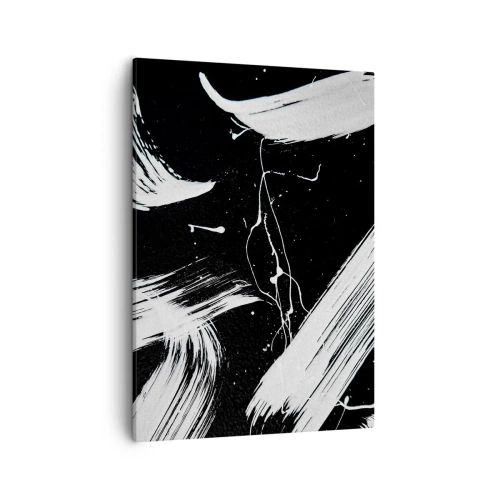 Obraz na płótnie - Abstrakcyjne białe pociągnięcia pędzla na czarnym tle - 50x70cm - Przełamać mrok - Nowoczesna dekoracja ścienna do salonu, kuchni i sypialni ARTTOR