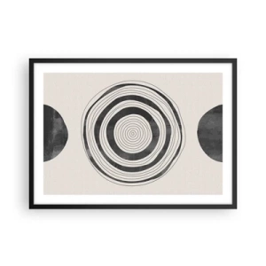 Plakat w czarnej ramie - Minimalistyczne czarno-białe okręgi na jasnym tle - 70x50cm - Ważne to co pomiędzy - Nowoczesna dekoracja ścienna do salonu i sypialni ARTTOR