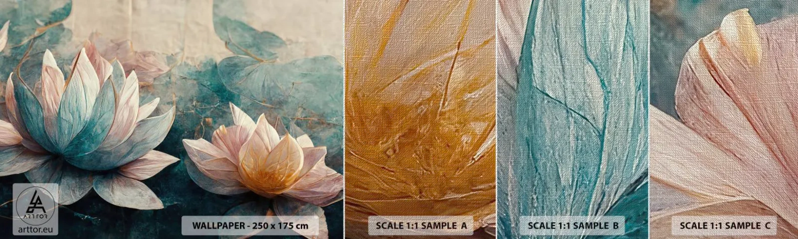 Fototapeta Próbka Premium Canvas - Gwiazdy jeziora - Kwiaty, Art Deco, Lotos - 100x30 cm