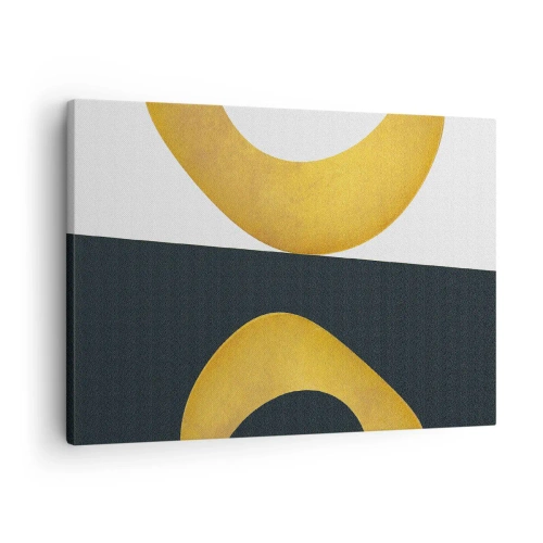 Obraz na płótnie - Geometryczne kształty w złocie na białym i ciemnym tle - 70x50cm - Po pierwsze: złoto - Nowoczesna dekoracja ścienna do salonu i sypialni ARTTOR
