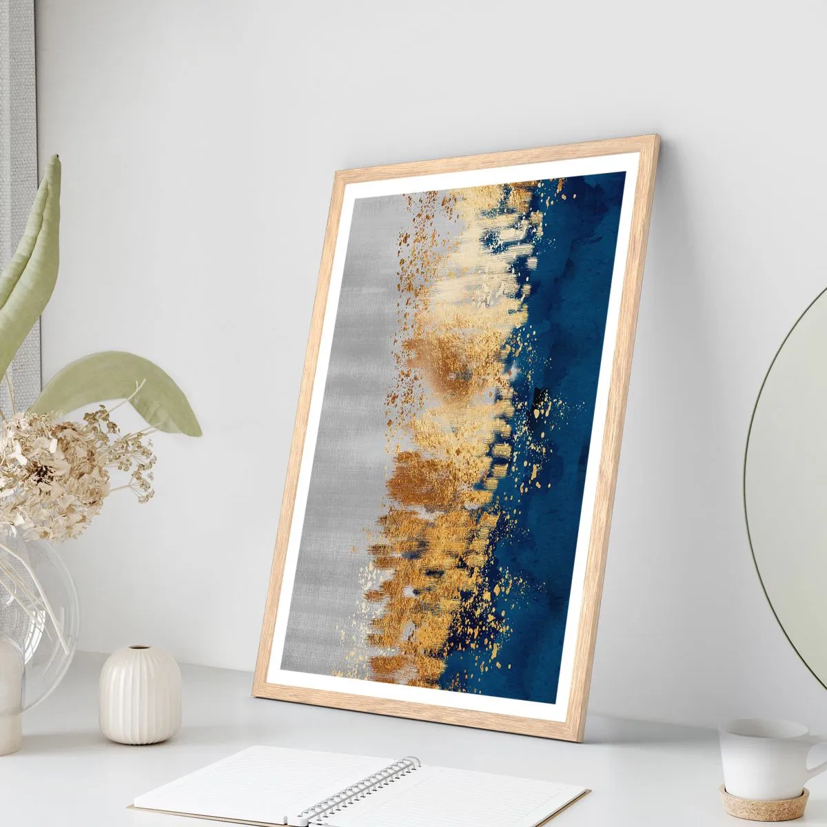 Plakat w ramie jasny dąb - Nowoczesna kompozycja z błyskiem - 70x100 cm