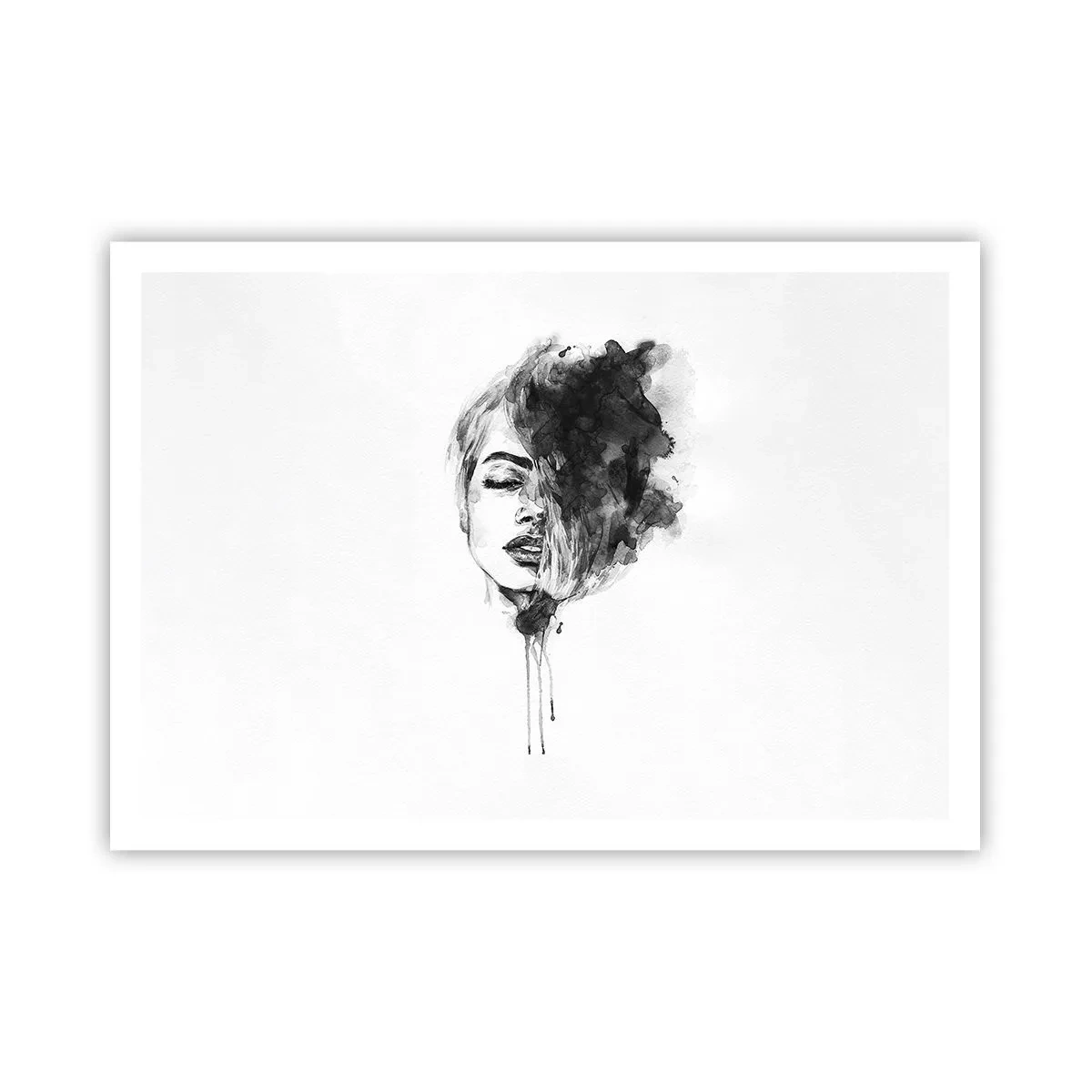 Plakat - Artystyczny portret kobiety w technice akwareli z abstrakcyjnymi detalami - 100x70cm - O czym marzy dziewczyna - Nowoczesna dekoracja ścienna do salonu i sypialni ARTTOR