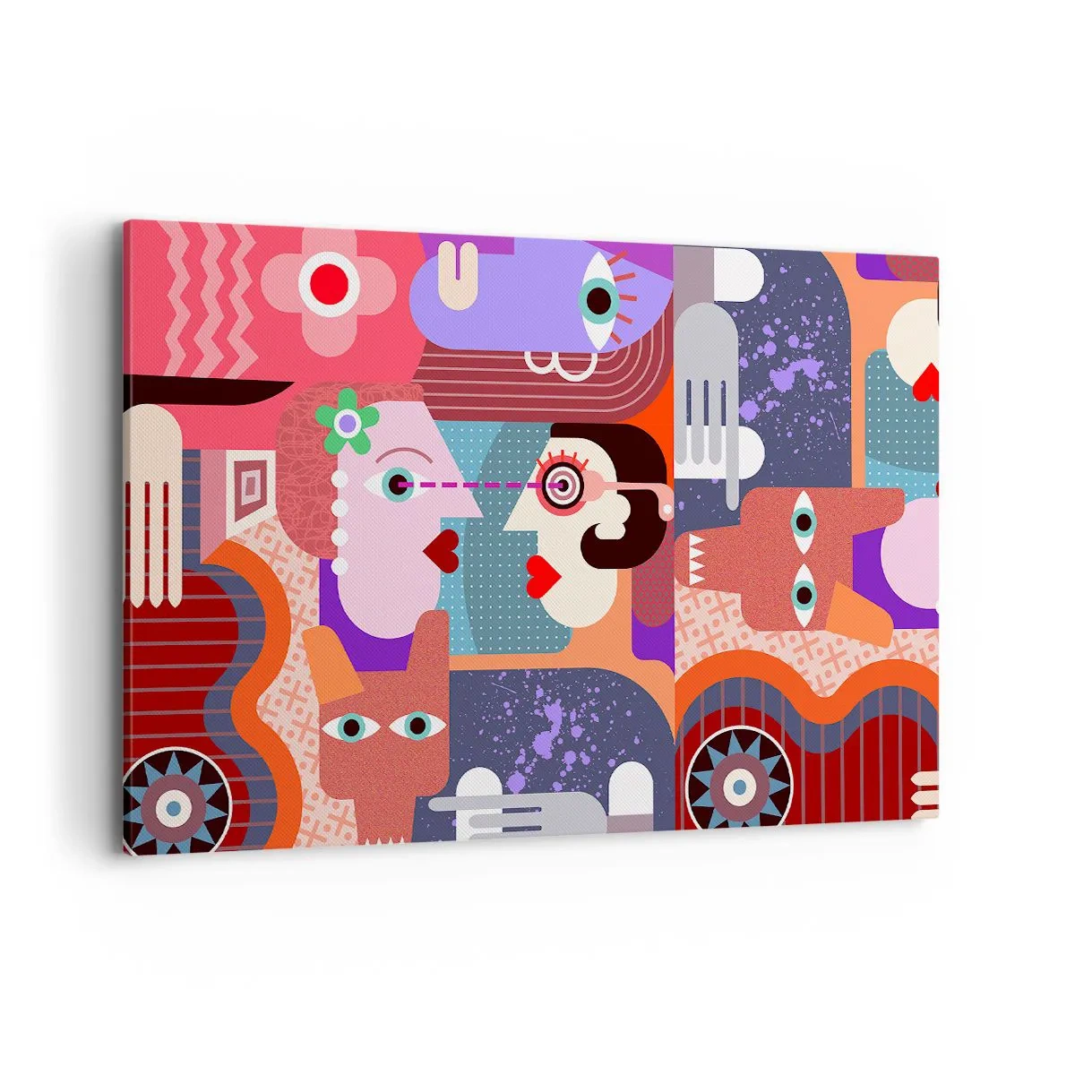 Obraz na płótnie - Abstrakcyjne postacie w żywych kolorach - 120x80cm - Oko w oko - Nowoczesna dekoracja ścienna do salonu, kuchni i sypialni ARTTOR