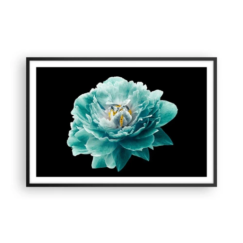 Plakat w czarnej ramie - Płatki błękitne i złote - 91x61 cm