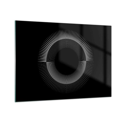 Obraz na szkle - Białe promienie tworzące okrąg na czarnym tle - 70x50cm - Czarne Słońce - Nowoczesna dekoracja ścienna do salonu i sypialni ARTTOR