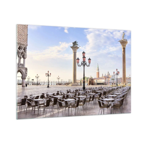 Obraz na szkle - Plac z kolumnami i rzędami krzeseł w Wenecji - 100x70cm - Zapraszamy, wszystko gotowe - Nowoczesna dekoracja ścienna do salonu, kuchni i sypialni ARTTOR