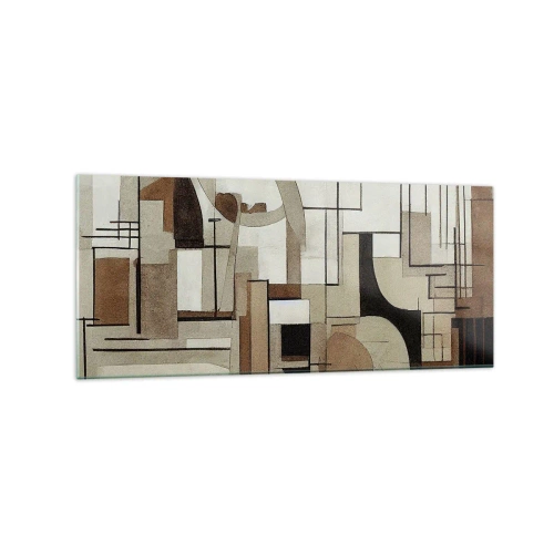 Obraz na szkle - Architektoniczna abstrakcja w beżach i brązach - 120x50cm - Pejzaż miejski 2.0 - Nowoczesna dekoracja ścienna do salonu i sypialni ARTTOR