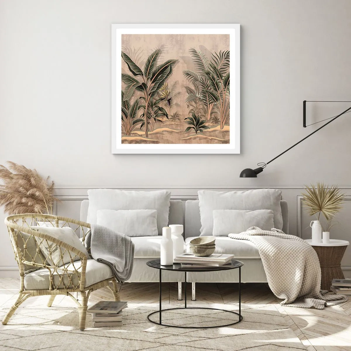 Plakat w białej ramie - Rycina w kolonialnym stylu - 30x30 cm