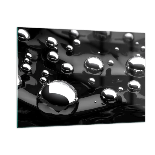 Obraz na szkle - Metaliczne krople na czarnej powierzchni - 120x80cm - Z czarnej toni - Nowoczesna dekoracja ścienna do salonu, kuchni i sypialni ARTTOR