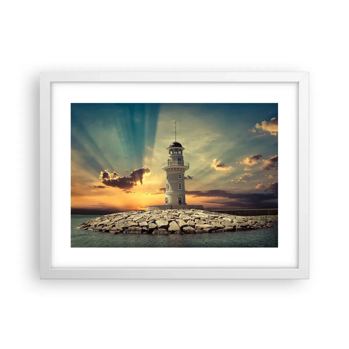 Plakat w białej ramie - Światło - Dobro - Piękno - 40x30 cm