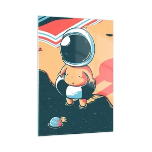 Obraz na szkle - Postać astronauty na plaży z kosmicznym krajobrazem - 50x70cm - Z innej perspektywy - Nowoczesna dekoracja ścienna do salonu, kuchni i sypialni ARTTOR