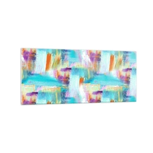 Obraz na szkle - Kolorowa abstrakcja z dynamicznymi pociągnięciami pędzla - 120x50cm - Pogodny mazaniec-przekładaniec - Nowoczesna dekoracja ścienna do salonu i sypialni ARTTOR