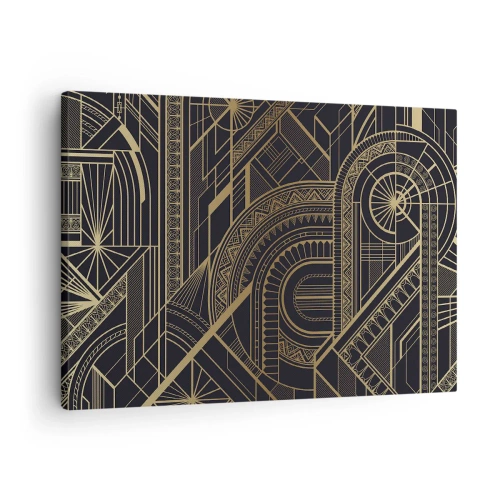 Obraz na płótnie - Złote geometryczne wzory na czarnym tle w stylu art deco - 70x50cm - Koncepty, idee, plany - Nowoczesna dekoracja ścienna do salonu i sypialni ARTTOR