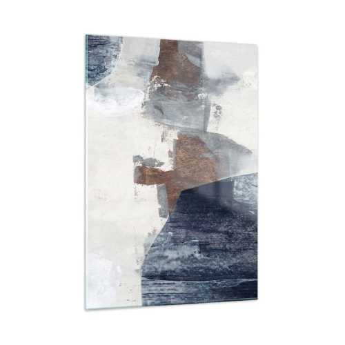 Obraz na szkle - Geometryczne formy w błękicie, brązie i bieli - 50x70cm - Błękitno-brunatne kształty - Nowoczesna dekoracja ścienna do salonu, kuchni i sypialni ARTTOR