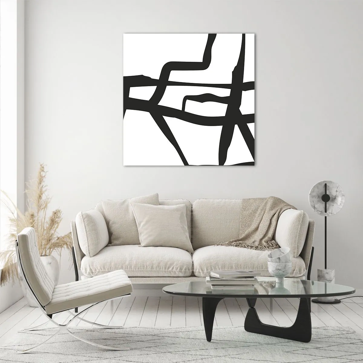 Obraz na szkle - Czarno-biała konstrukcja - 70x70 cm