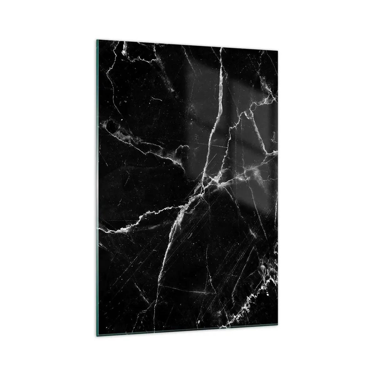 Obraz na szkle - Czarny marmur z białymi żyłkami w detalu - 70x100cm - Sekretne życie kamienia - Nowoczesna dekoracja ścienna do salonu i sypialni ARTTOR