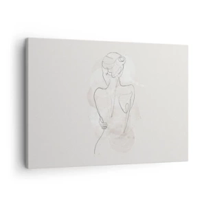 Obraz na płótnie - Minimalistyczny szkic kobiecej sylwetki na jasnym tle - 70x50cm - Jak czuły instrument - Nowoczesna dekoracja ścienna do salonu i sypialni ARTTOR