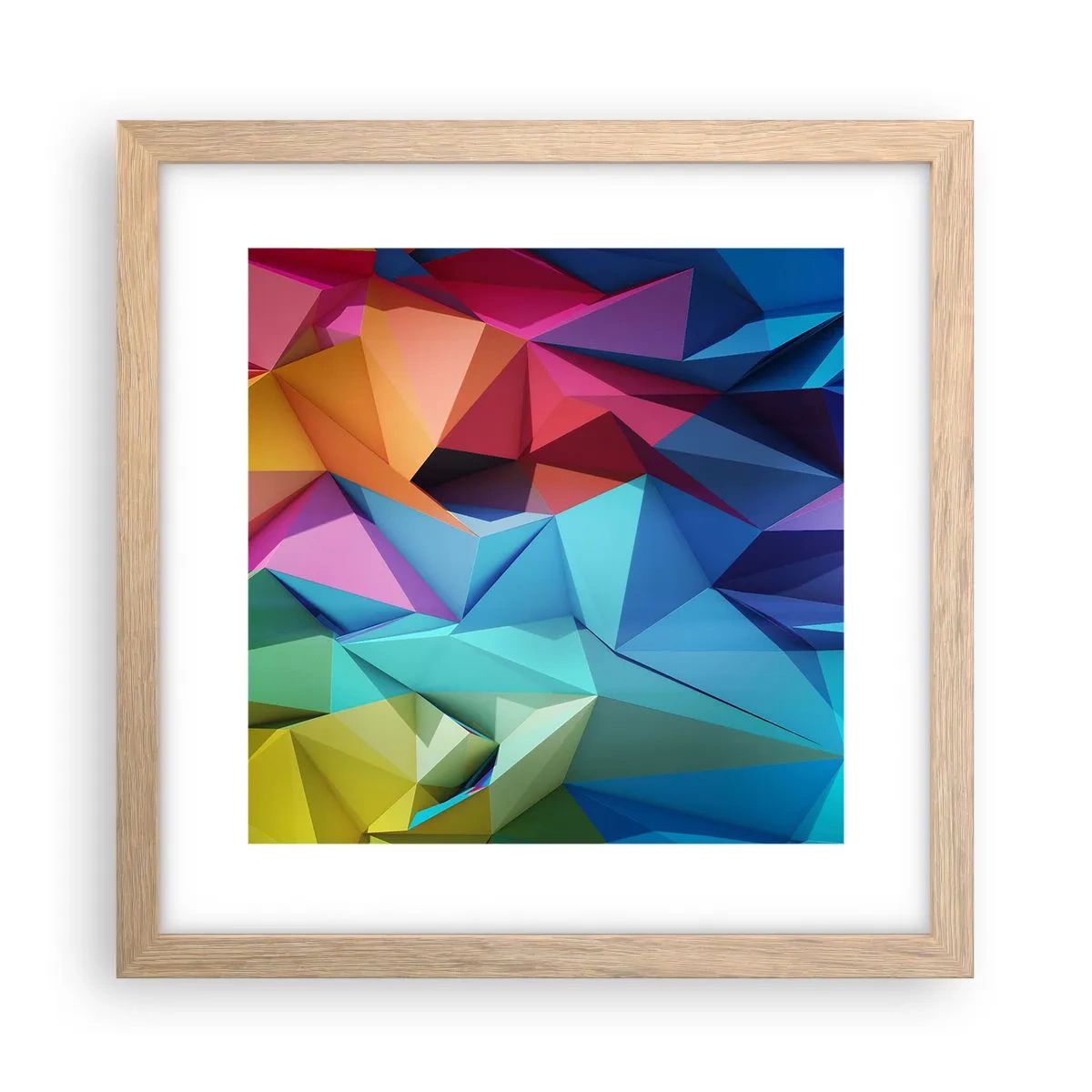 Plakat w ramie jasny dąb - Tęczowe origami - 30x30 cm