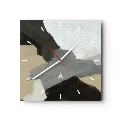 Zegar ścienny - Abstrakcyjne formy w odcieniach beżu, brązu i szarości - 30x30cm - Abstrakcja: rozstaje szarości - Nowoczesna dekoracja ścienna do salonu i sypialni ARTTOR