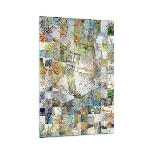 Obraz na szkle - Kolorowa abstrakcja z geometrycznymi kształtami i liniami - 70x100cm - Geometryczne przetasowanie - Nowoczesna dekoracja ścienna do salonu i sypialni ARTTOR