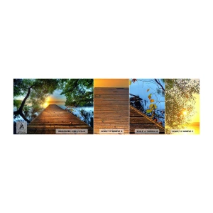 Fototapeta Próbka Standard Eco - Nie śpiesz się, usiądź - Krajobraz, Drewniany Pomost, Jezioro - 100x30 cm