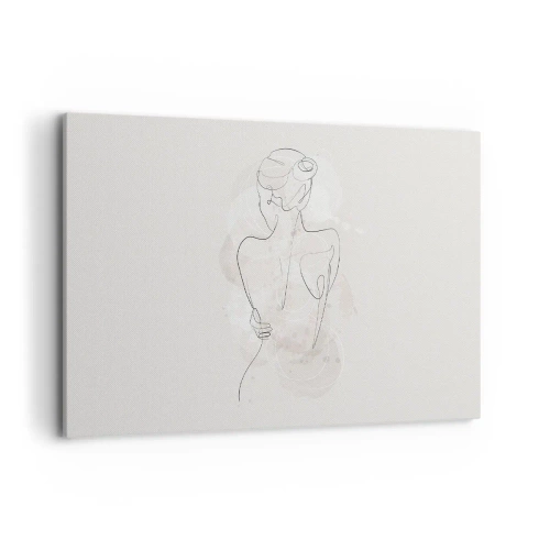Obraz na płótnie - Minimalistyczny szkic kobiecej sylwetki na jasnym tle - 120x80cm - Jak czuły instrument - Nowoczesna dekoracja ścienna do salonu, kuchni i sypialni ARTTOR