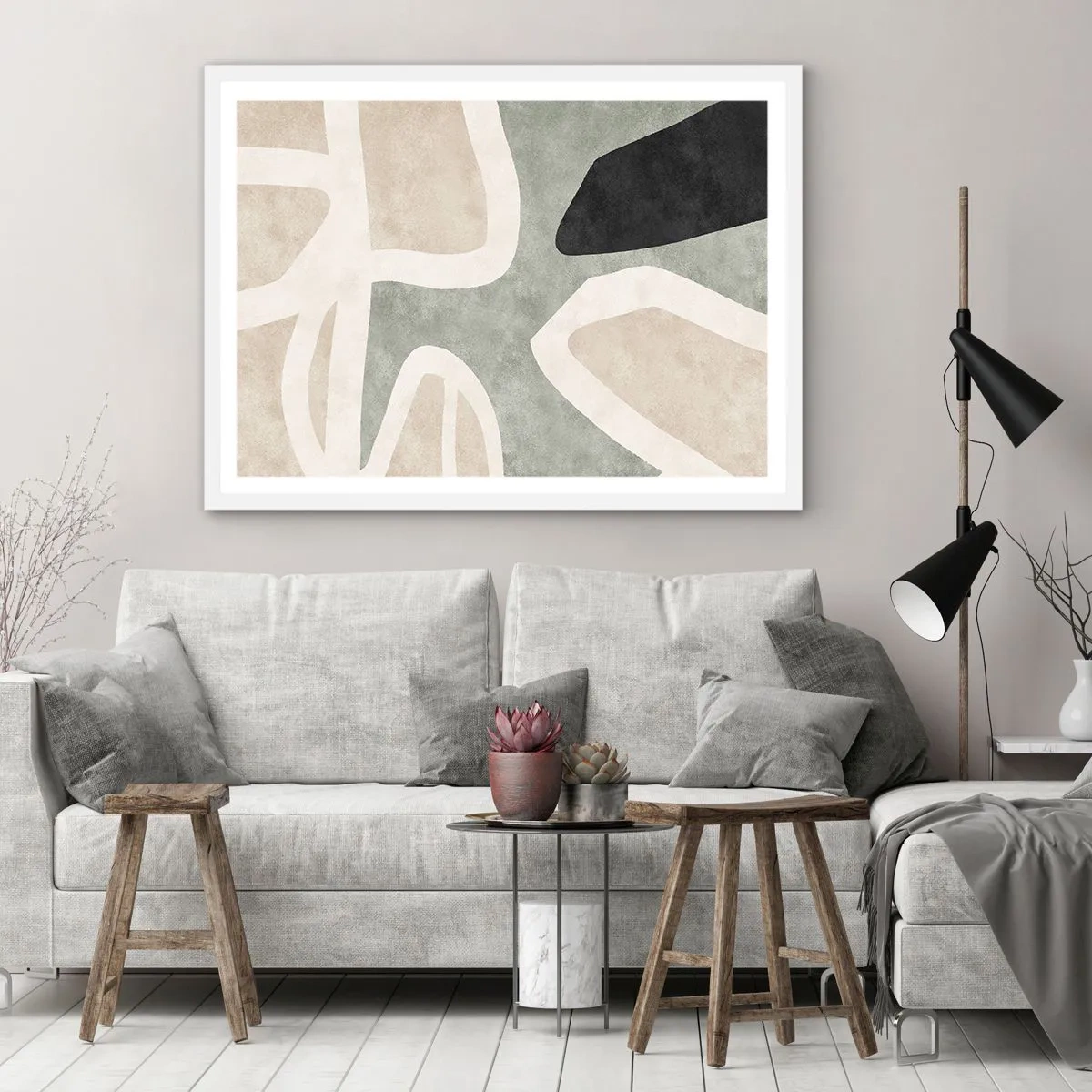 Plakat w białej ramie - Kompozycja z motywem czerni - 100x70 cm