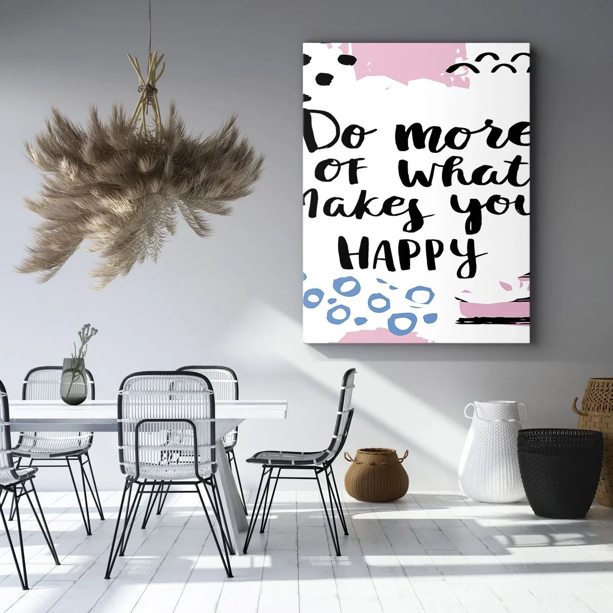 Obraz na płótnie - Typograficzny plakat z motywacyjnym cytatem na białym tle - 50x70cm - Jak być szczęśliwym - Nowoczesna dekoracja ścienna do salonu, kuchni i sypialni ARTTOR