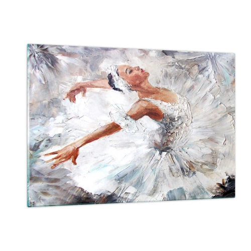 Obraz na szkle - Balerina w białym stroju w dynamicznej pozie - 120x80cm - Delikatna i lekka jak tiul - Nowoczesna dekoracja ścienna do salonu, kuchni i sypialni ARTTOR