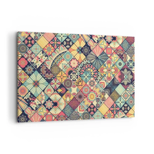 Obraz na płótnie - Kolorowe geometryczne wzory inspirowane stylem marokańskim - 120x80cm - Marokańskie klimaty - Nowoczesna dekoracja ścienna do salonu, kuchni i sypialni ARTTOR