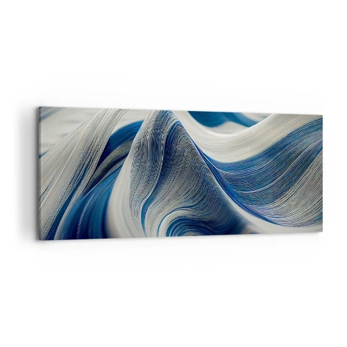 Obraz na płótnie - Abstrakcyjne fale w odcieniach błękitu i bieli - 120x50cm - Płynność błękitu i bieli - Nowoczesna dekoracja ścienna do salonu i sypialni ARTTOR