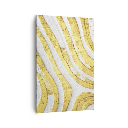 Obraz na płótnie - Złote i białe abstrakcyjne linie w fakturze 3D - 80x120cm - Kompozycja w bieli i złocie - Nowoczesna dekoracja ścienna do salonu i sypialni ARTTOR