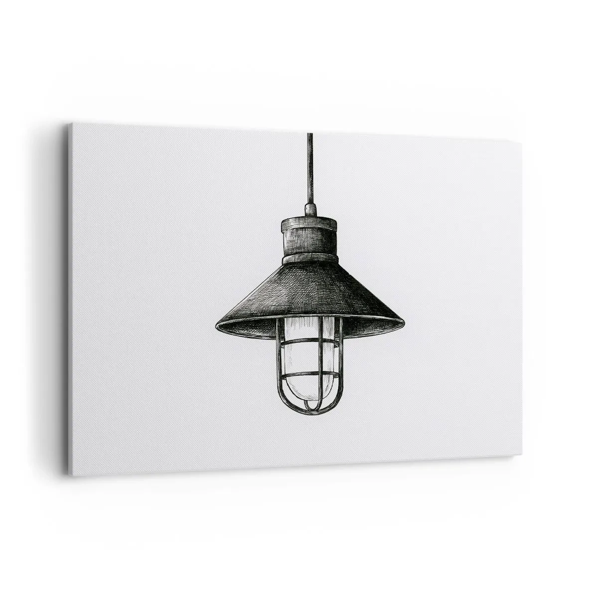 Obraz na płótnie - Rysunek wiszącej lampy w stylu retro na białym tle - 100x70cm - Jak przed laty… - Nowoczesna dekoracja ścienna do salonu, kuchni i sypialni ARTTOR