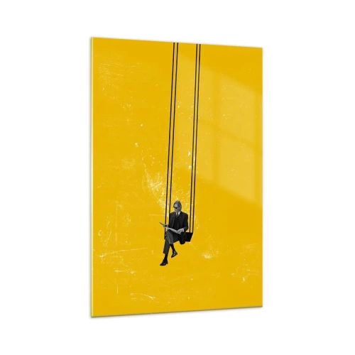 Obraz na szkle - Osoba na huśtawce na tle intensywnej żółci - 70x100cm - Dzień jak co dzień - Nowoczesna dekoracja ścienna do salonu i sypialni ARTTOR