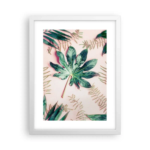 Plakat w białej ramie - Studium zieleni na różowym tle - 30x40 cm