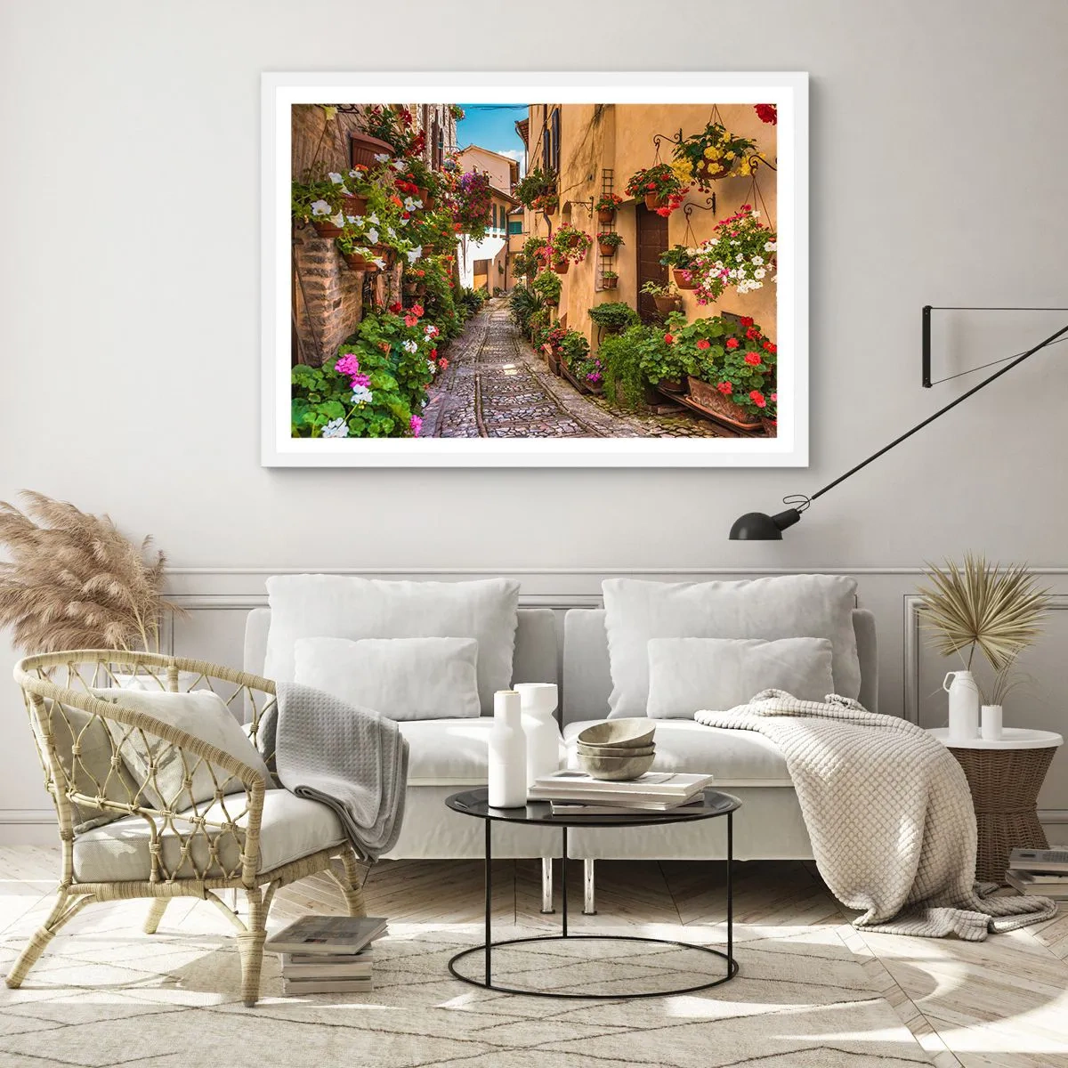 Plakat w białej ramie - Włoski zaułek - 100x70 cm