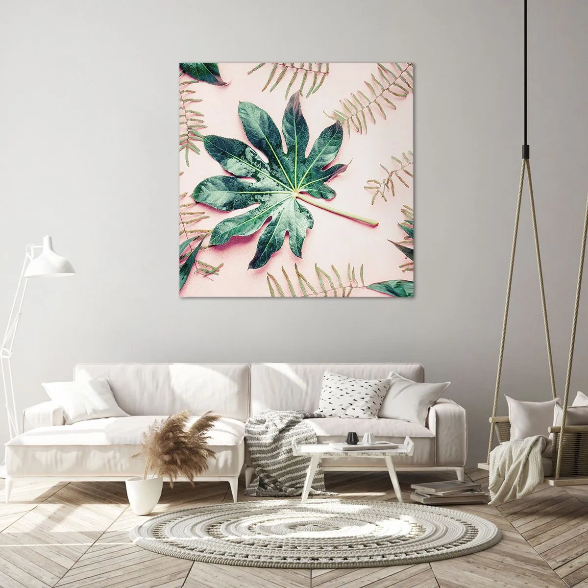 Obraz na płótnie - Studium zieleni na różowym tle - 70x70 cm