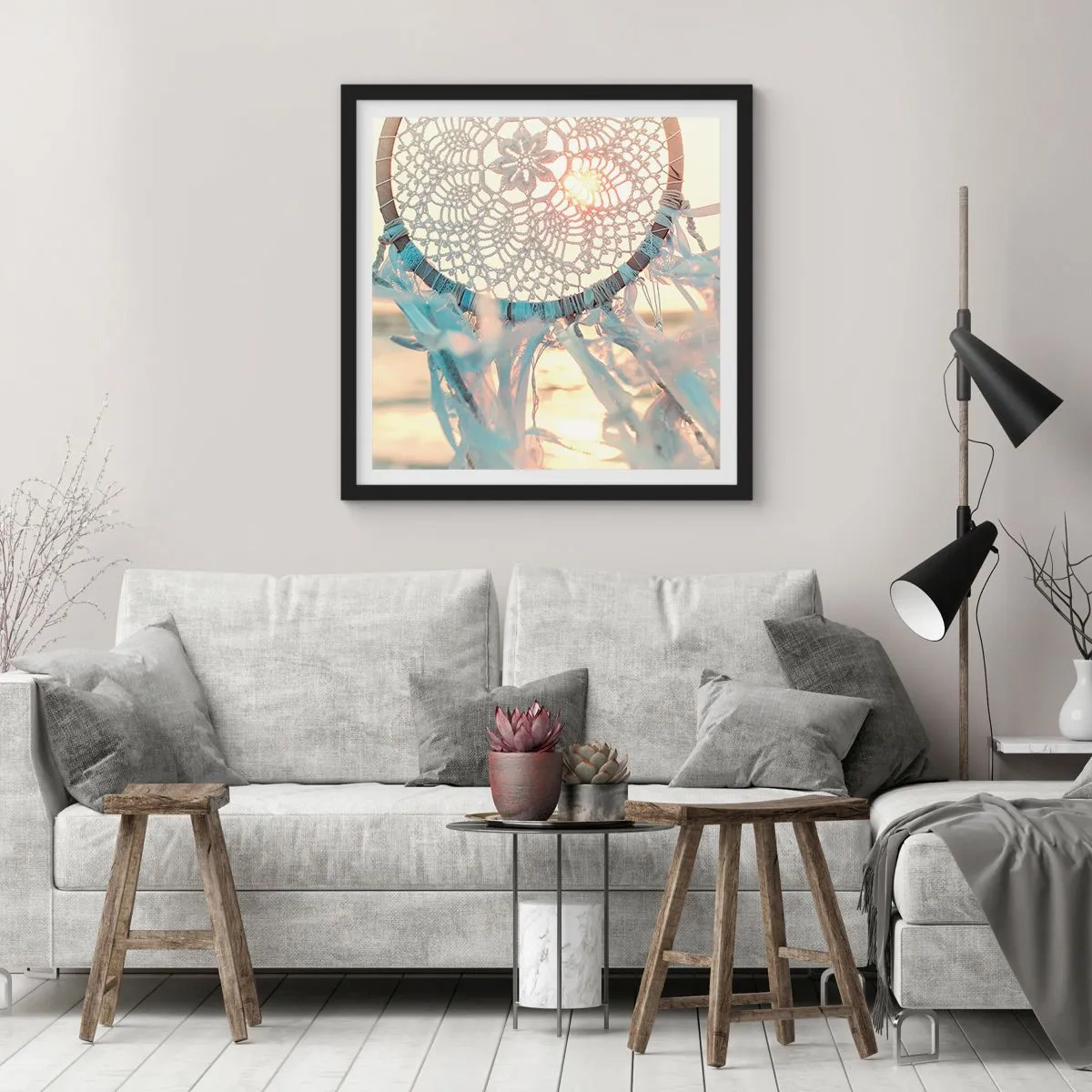 Plakat w czarnej ramie - Koronkowy totem - 60x60 cm