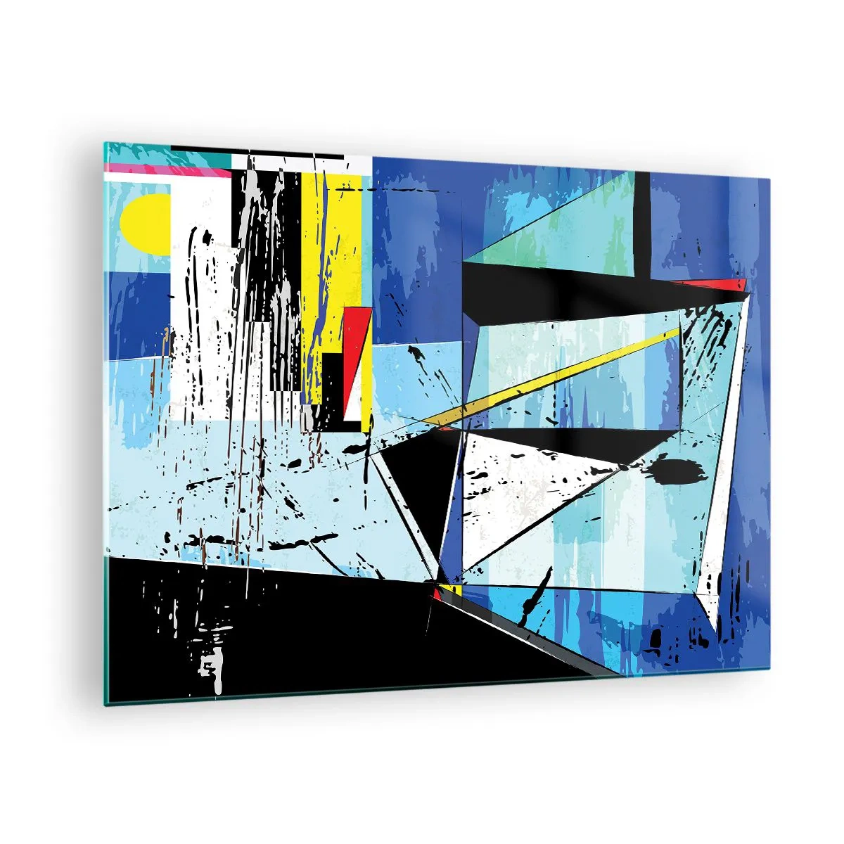 Obraz na szkle - Abstrakcyjna kompozycja geometryczna w odcieniach niebieskiego - 70x50cm - Patrzeć na świat pod kątem... - Nowoczesna dekoracja ścienna do salonu i sypialni ARTTOR