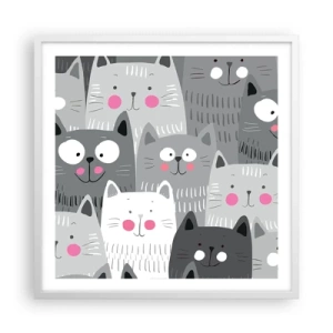 Plakat w białej ramie - Koci świat - 60x60 cm