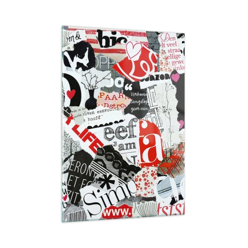 Obraz na szkle - Kolaż z liter, serc i drzew w stylu artystycznym - 50x70cm - Hipsterski kolaż - Nowoczesna dekoracja ścienna do salonu, kuchni i sypialni ARTTOR