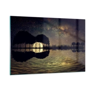 Obraz na szkle - Nocna scena z pełnią księżyca odbijającą się w wodzie - 120x80cm - Noc na krańcu świata - Nowoczesna dekoracja ścienna do salonu, kuchni i sypialni ARTTOR