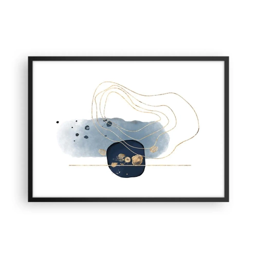 Plakat w czarnej ramie - Abstrakcja w odcieniach niebieskiego i złotego - 70x50cm - Niebiesko-złota fantazja - Nowoczesna dekoracja ścienna do salonu i sypialni ARTTOR