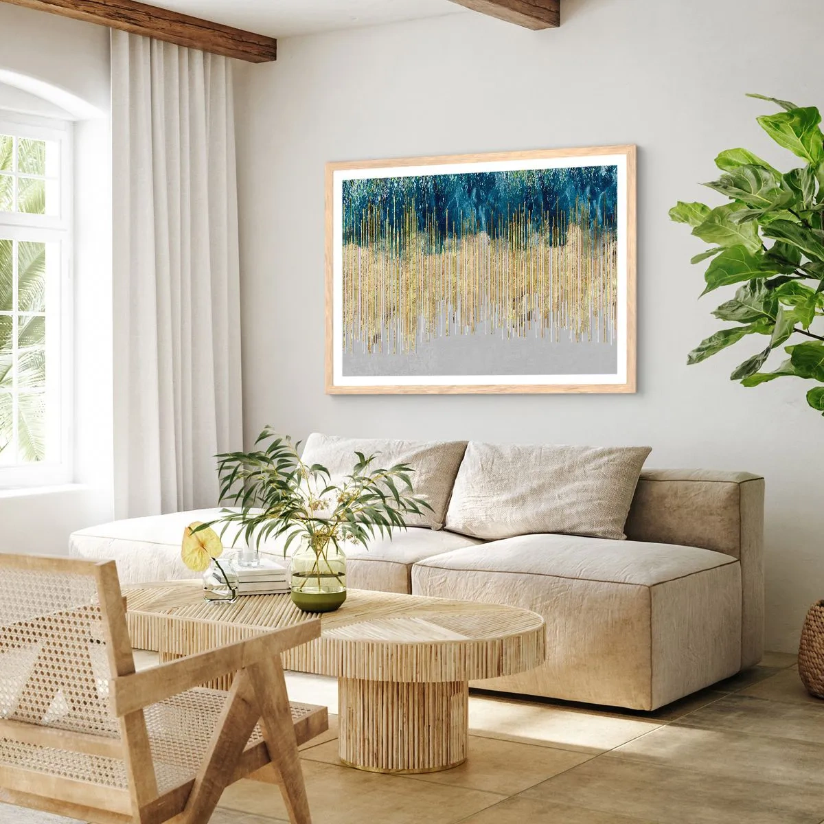 Plakat w ramie jasny dąb - Wyzłocona granica - 50x40 cm