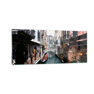 Obraz na szkle - Pejzaż wenecki z gondolą i mostkiem - 100x40 cm
