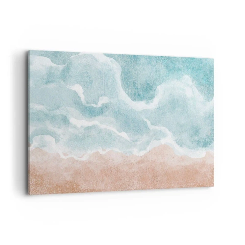 Obraz na płótnie - Abstrakcyjna plaża z falami w odcieniach błękitu i beżu - 100x70cm - Abstrakcja obłoczna - Nowoczesna dekoracja ścienna do salonu, kuchni i sypialni ARTTOR